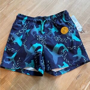 Kids Swim Trunks with Shark Print - Blue